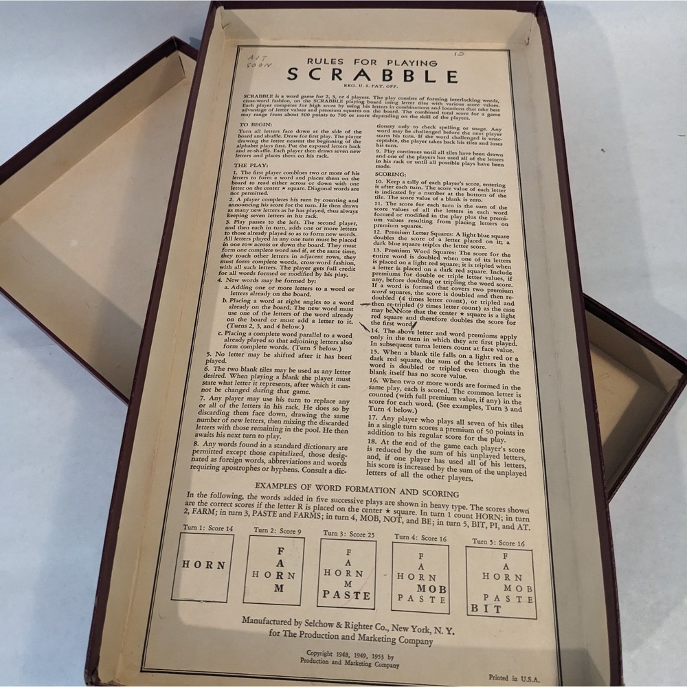 Scrabble Selchow & Righter Vintage (Board Game 1948-1953) Complete - Picture 15 of 16